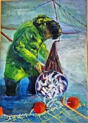 Pêcheur au ciré vert L50 x H70